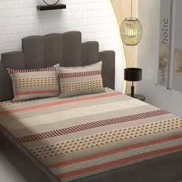 YaAkholic Beige Geometric Microfiber 210 TC Fitted Double Queen Bedsheet Set-1.98mx1.82m-image-36