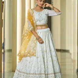 KALINI Embroidered Thread Work Semi-Stitched Lehenga & Unstitched Blouse With Dupatta-image-15