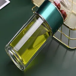 YELONA Transparent & Green Single Glass Solid Double Wall Vacuum Water Bottle image 3