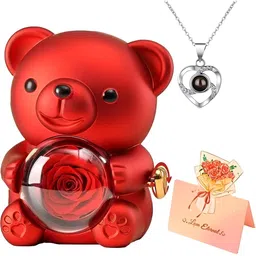 HomeCloud Romantic Rose Bear Teddy with Preserved Rose Gift Box Set-14