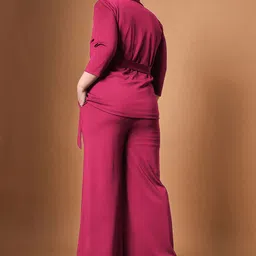 SASSAFRAS Curve Plus Size Lapel Collar Knotted Wrap Top With Trouser image 4