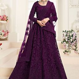 Aika Women Embroidered Net Gown Maxi Dress With Dupatta-image-23