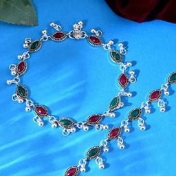 Silvermerc Designs Silver-Plated Artificial Stones Studded and Beaded Anklets-picture-21