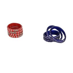 SOMIL Women Set Of 2 Blue & Red Glass Artificial Stones Bangles-image-109