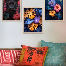 Kotart Blue & Brown 3 Pieces Floral And Botanical Wooden Wall Arts-picture-23