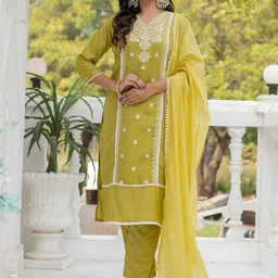 WILNERCROWN Women Floral Embroidered Regular Thread Work Kurta with Trousers & Dupatta-picture-25