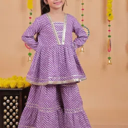UNBIND Girls Printed Regular Pure Cotton Kurta with Sharara-image-43