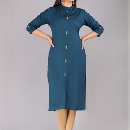 PYARELAL Women Plain Rayon Frontslit Kurta (Green)-image-9