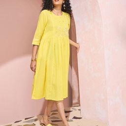 Taneira Ethnic Motifs Embroidered Fit & Flare Dress-image-11