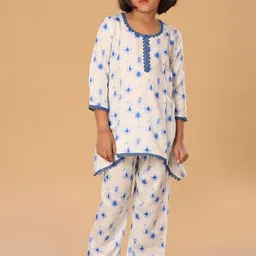 The Mini Trunk Girls Floral Printed Thread Work A-Line Kurta With Palazzos-image-20