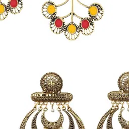 ANIKAS CREATION Set Of 2 Gold-Plated Artificial Beaded Circular Shaped Drop Earrings image 4