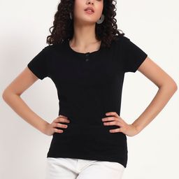 appulse Women Henley Neck Pockets Slim Fit Cotton T-shirt-image-32