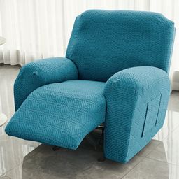 HOKIPO Turquoise Blue Jacquard 1 Seater Recliner Chair Cover With Arms-picture-23