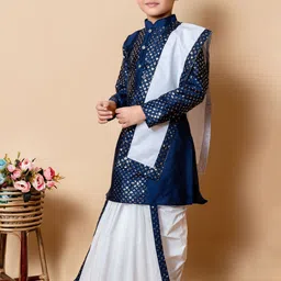 NFC CREATION Boys Ethnic Motifs Embroidered Regular Sequinned Dupion Silk Kurta with Dhoti Pants & With image 5