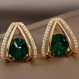 Tiso Emerald AD Studded Gem Stone Earrings | Party Wear Stud Earrings for Women-19
