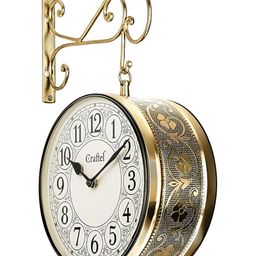 CRAFTEL Gold-Toned Floral Textured Analogue Metal Round Vintage Wall Clock-image-71