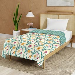 URBAN SPACE Cream-Colored Floral Printed Malmal Cotton 90 GSM AC Room Single Bed Dohar-82