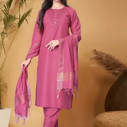 devkison Designer Women Floral Embroidered Regular Kurta with Trousers & With Dupatta-image-50