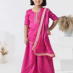 Bannhi Girls Ethnic Motifs Embroidered Regular Kurta with Palazzos & With Dupatta-picture-33