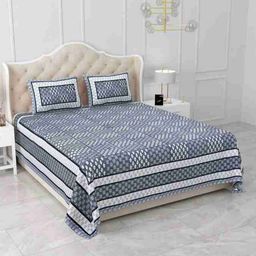 Comfowell Blue Floral 220 TC King Bedsheet with 2 Pillow Covers-image-71