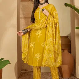 Sangria Women Floral Printed Regular Mirror Work Kurta with Trousers & With Dupatta-picture-35
