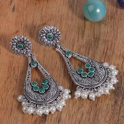 OPUS GEMS Artificial Stones Studded & Beaded Contemporary Drop Earrings-picture-1