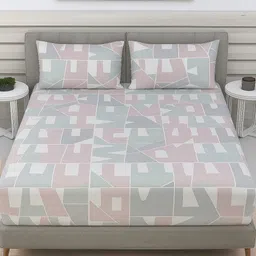 RRC Pink & Beige Graphic Pure Cotton 300 TC Double King Bedsheet Set-2.74 m X 2.74 m-image-61