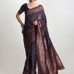 Janasya Ethnic Motifs Zari Banarasi Saree-image-60