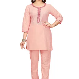 Anouk Peach Pure Cotton Round Neck Tunic With Trouser-picture-24