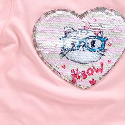 Memory Life Half Sleeves Tee Heart Shape Sequin Flip Design - Light Pink image 4