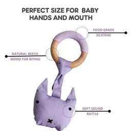 Little Rawr Wood Plush Rattle Teether Toy- Kitty image 4
