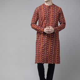 Fashvio Men Geometric Printed Thread Work Handloom Kurta-picture-2