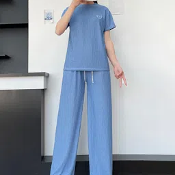 Stem Rope Heart Printed Round Neck T-Shirt & Trousers Co-Ord Set-image-65