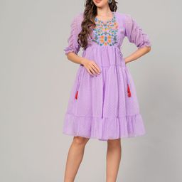 BAESD Women Self Design Fit & Flare Dress-image-74