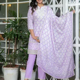 BAESD Women Floral Embroidered Regular Gotta Patti Pure Cotton Kurta with Trousers & With Dupatta-picture-50