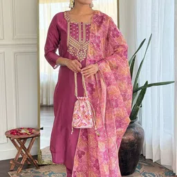 URMIR FASHION Women Floral Embroidered Regular Thread Work Kurta with Trousers & With Dupatta-picture-20