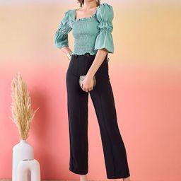 Sangria Puff Sleeve Smocked Bardot Crop Top-image-40