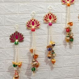 Sellplus White & Pink Beaded Lotus Tassel Hanging-image-6