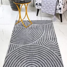 Saral Home Grey Geometric Anti-Skid Polyester Carpet-78