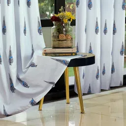 Cortina White & Grey 2 Pieces Floral Printed Cotton Window Curtains-picture-5