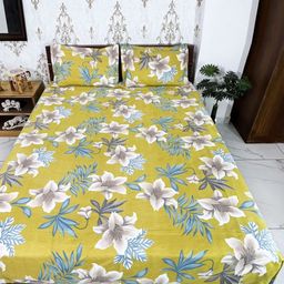 Marika Green & White Floral Printed 150 TC Queen Bedsheet Set 2.54 m x 2.28 m-image-10