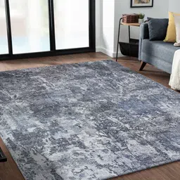 OBSESSIONS Blue & White Abstract Anti-Skid Polyester Carpet-image-58