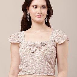Moda Rapido Women Floral Print Square Neck Cap Sleeves Cotton Crop Top-image-31
