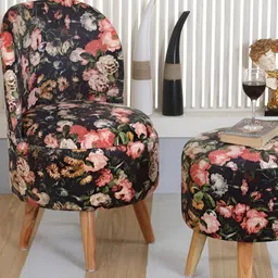 Shadowkart Set Of 2 Black & Red Floral Printed WoodenOttomans-7