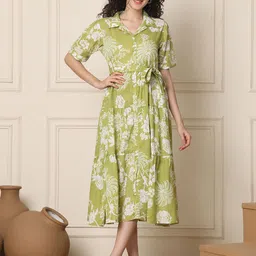 Aawari Women Floral Printed Fit and Flare Midi Dress-picture-45