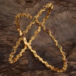 Kushal's Fashion Jewellery Set Of 2 Gold-Plated Stone-Studded Antique Bangles-45