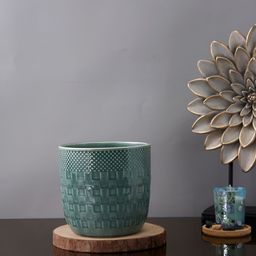 TAYHAA Green Basketweave Ceramic Planter-image-73