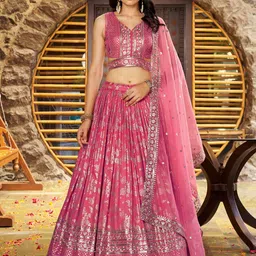 DIVASTRI Embroidered Sequinned Semi-Stitched Lehenga & Unstitched Blouse With Dupatta-picture-15