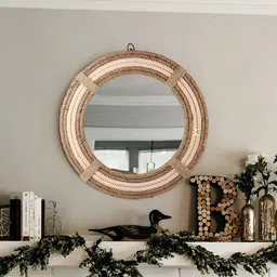 Creation India Craft Beige & Brown Braided Jute Round Wall Mirror-image-59