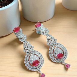 The Pari Rhodium-Plated American Diamond Studded Teardrop Shaped Drop Earrings-image-91